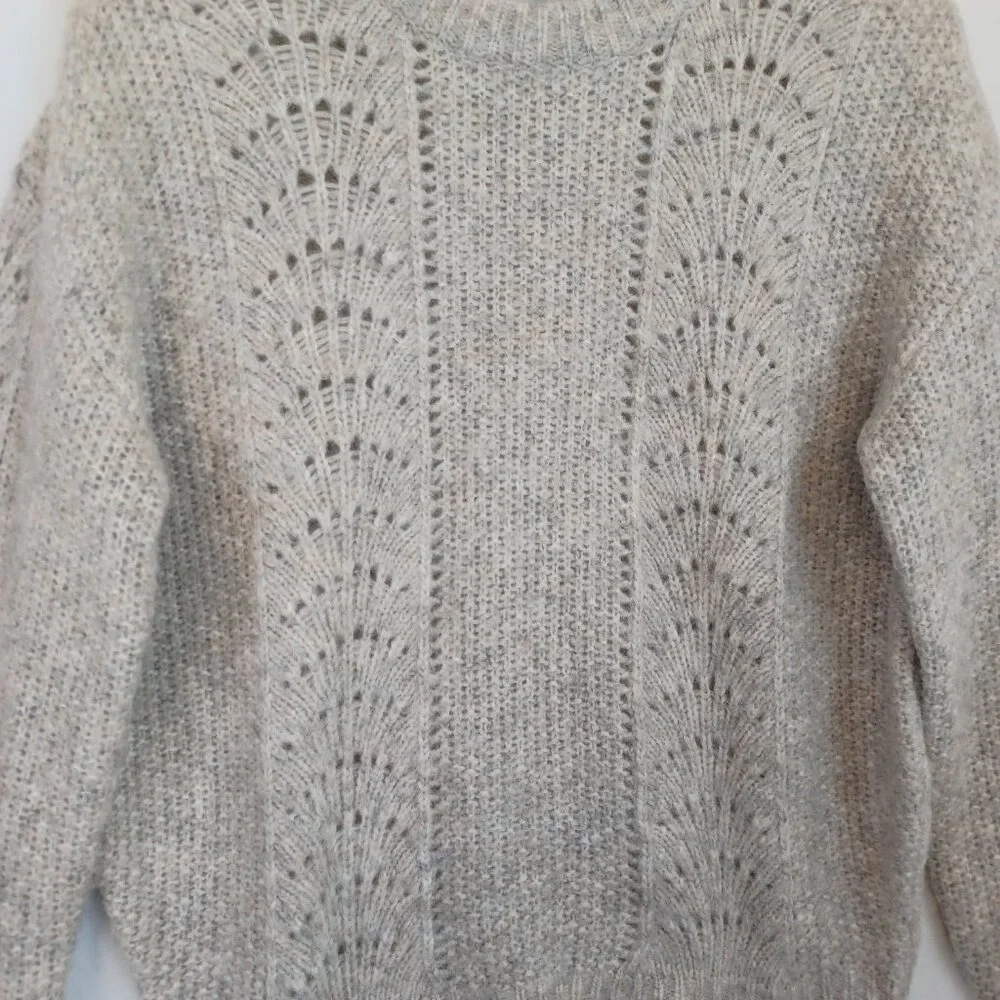 Rails Sweater Mara Teddy Crew Neck Pullover Alpaca Wool Blend Pointelle Knit Med